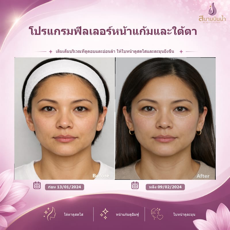 ภาพก่อน–หลัง ฟิลเลอร์หน้าแก้มใต้ตา กรณีเฉพาะบุคคล