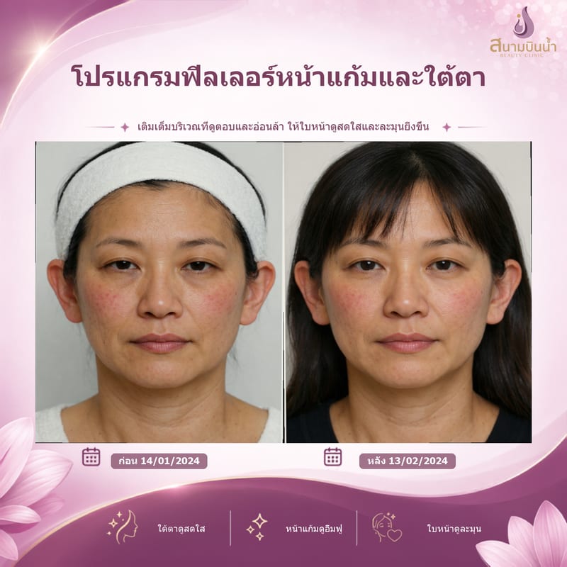 ภาพก่อน–หลัง ฟิลเลอร์หน้าแก้มใต้ตา กรณีเฉพาะบุคคล