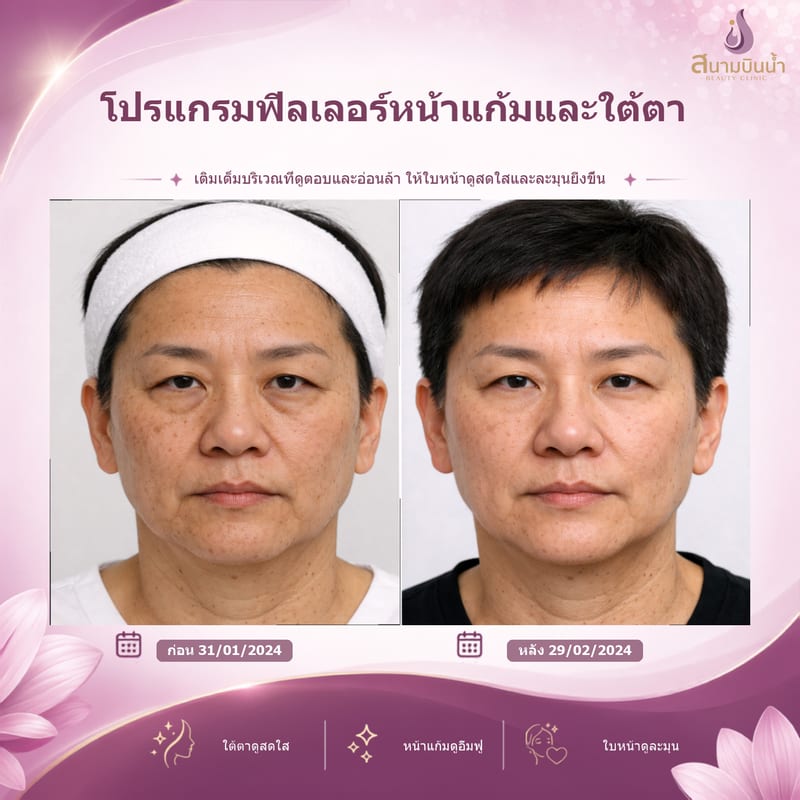 ภาพก่อน–หลัง ฟิลเลอร์หน้าแก้มใต้ตา กรณีเฉพาะบุคคล