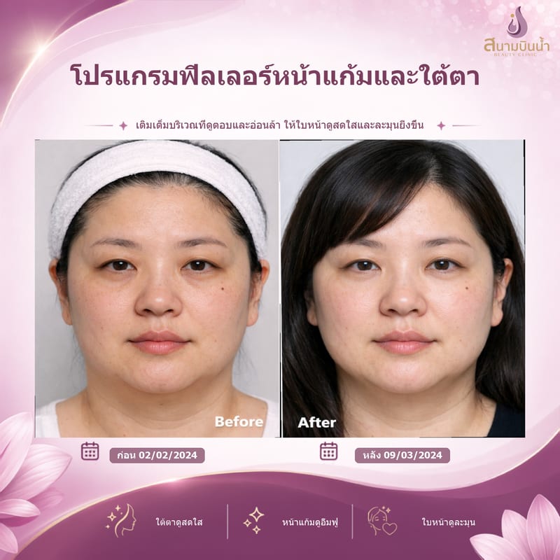 ภาพก่อน–หลัง ฟิลเลอร์หน้าแก้มใต้ตา กรณีเฉพาะบุคคล