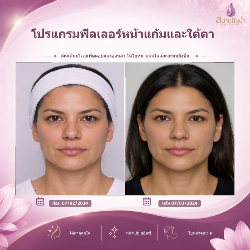 ภาพก่อน–หลัง ฟิลเลอร์หน้าแก้มใต้ตา กรณีเฉพาะบุคคล