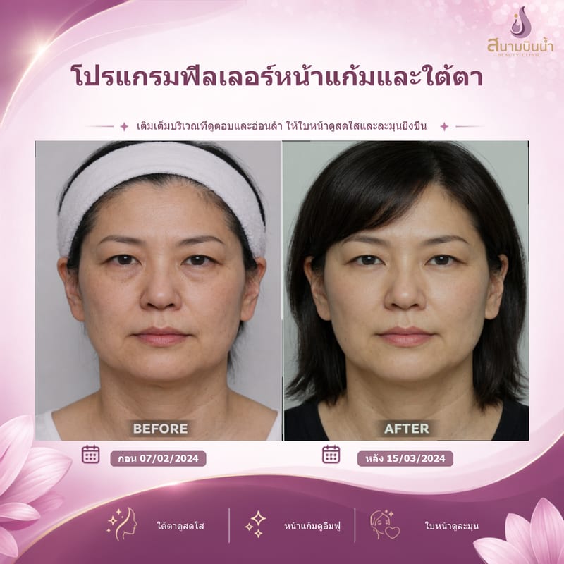 ภาพก่อน–หลัง ฟิลเลอร์หน้าแก้มใต้ตา กรณีเฉพาะบุคคล