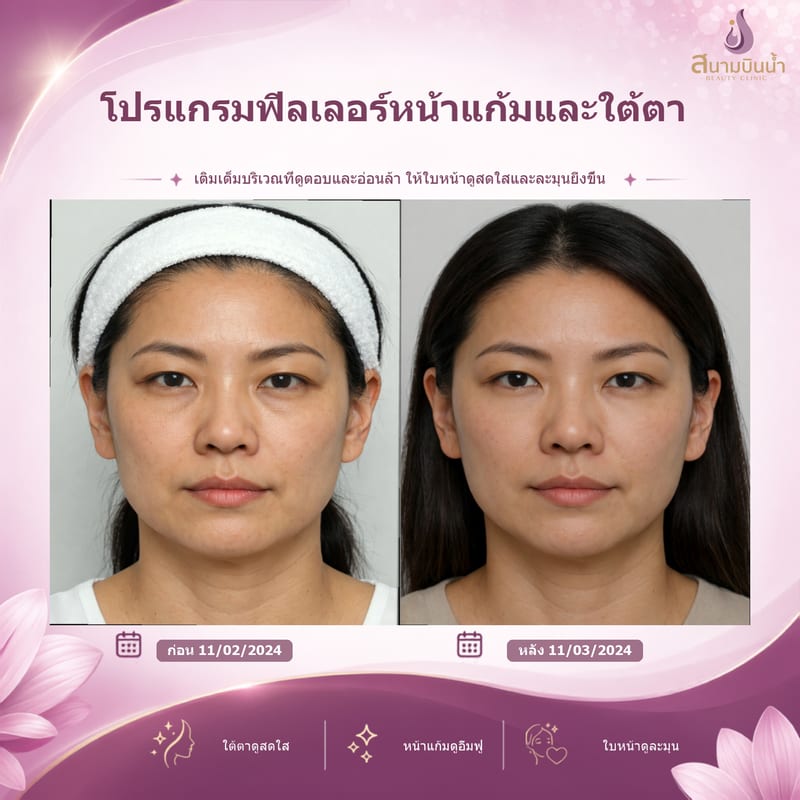 ภาพก่อน–หลัง ฟิลเลอร์หน้าแก้มใต้ตา กรณีเฉพาะบุคคล