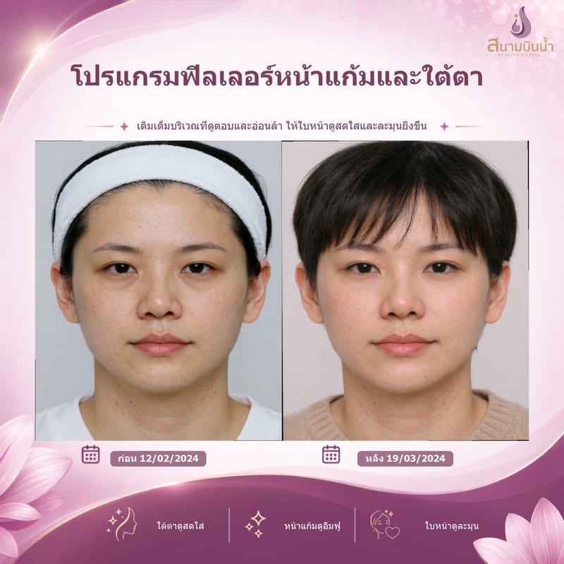 ภาพก่อน–หลัง ฟิลเลอร์หน้าแก้มใต้ตา กรณีเฉพาะบุคคล