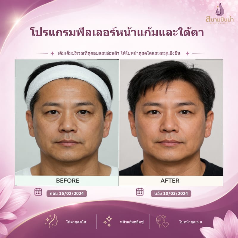 ภาพก่อน–หลัง ฟิลเลอร์หน้าแก้มใต้ตา กรณีเฉพาะบุคคล