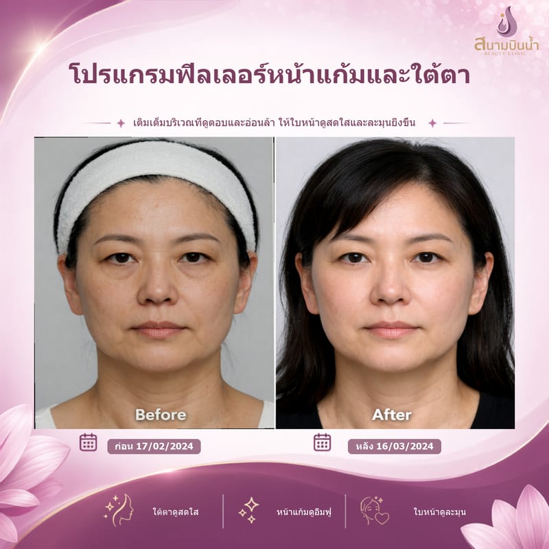 ภาพก่อน–หลัง ฟิลเลอร์หน้าแก้มใต้ตา กรณีเฉพาะบุคคล