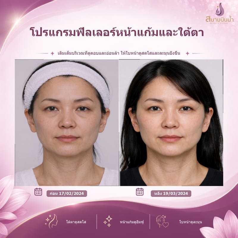 ภาพก่อน–หลัง ฟิลเลอร์หน้าแก้มใต้ตา กรณีเฉพาะบุคคล
