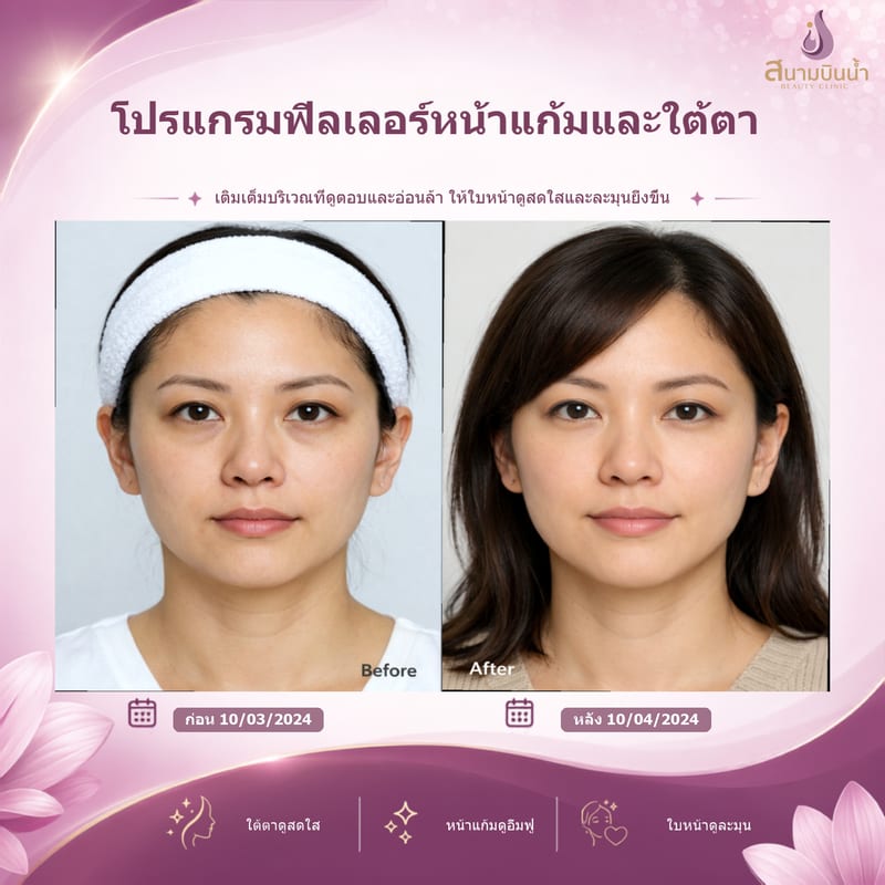 ภาพก่อน–หลัง ฟิลเลอร์หน้าแก้มใต้ตา กรณีเฉพาะบุคคล