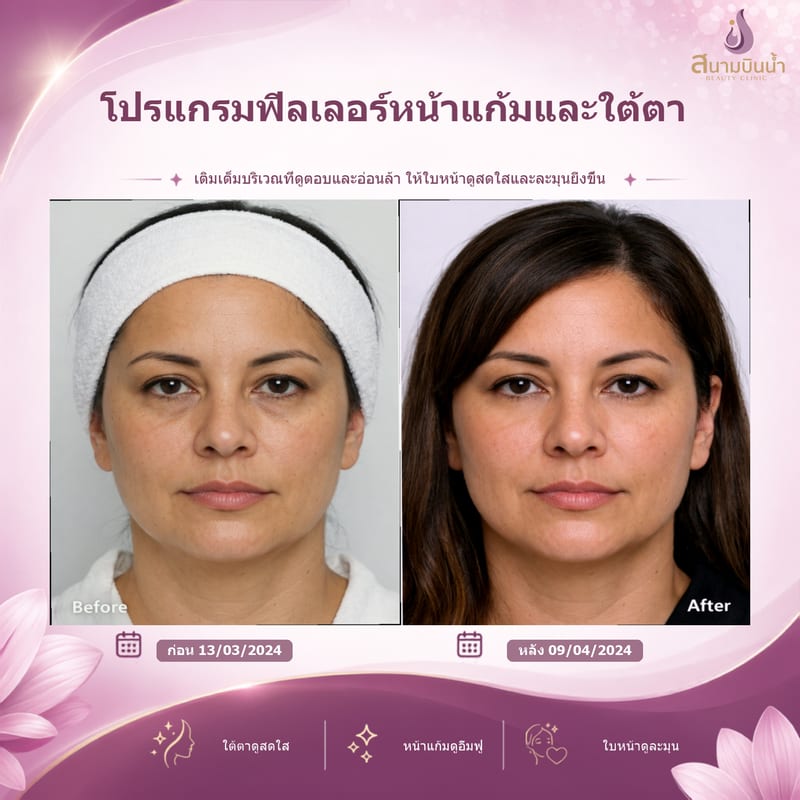 ภาพก่อน–หลัง ฟิลเลอร์หน้าแก้มใต้ตา กรณีเฉพาะบุคคล