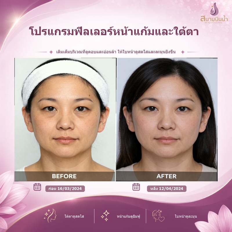 ภาพก่อน–หลัง ฟิลเลอร์หน้าแก้มใต้ตา กรณีเฉพาะบุคคล