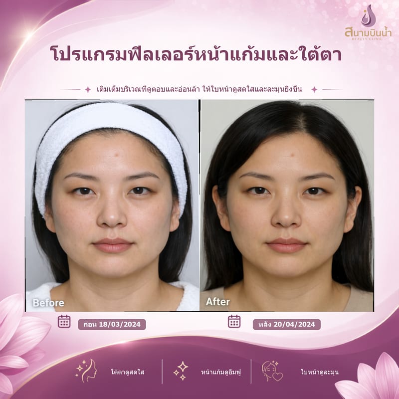 ภาพก่อน–หลัง ฟิลเลอร์หน้าแก้มใต้ตา กรณีเฉพาะบุคคล