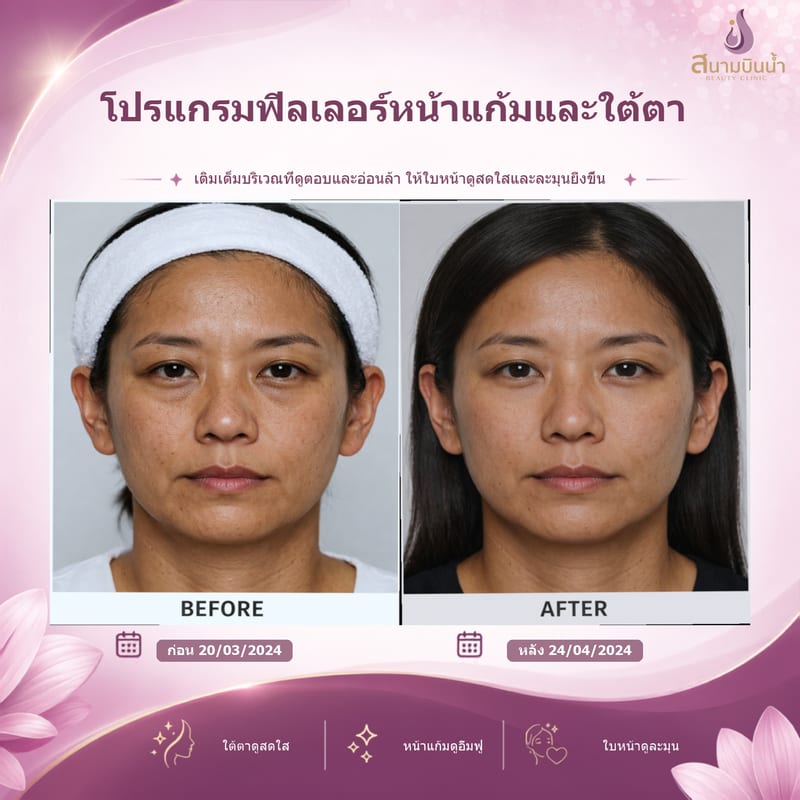ภาพก่อน–หลัง ฟิลเลอร์หน้าแก้มใต้ตา กรณีเฉพาะบุคคล