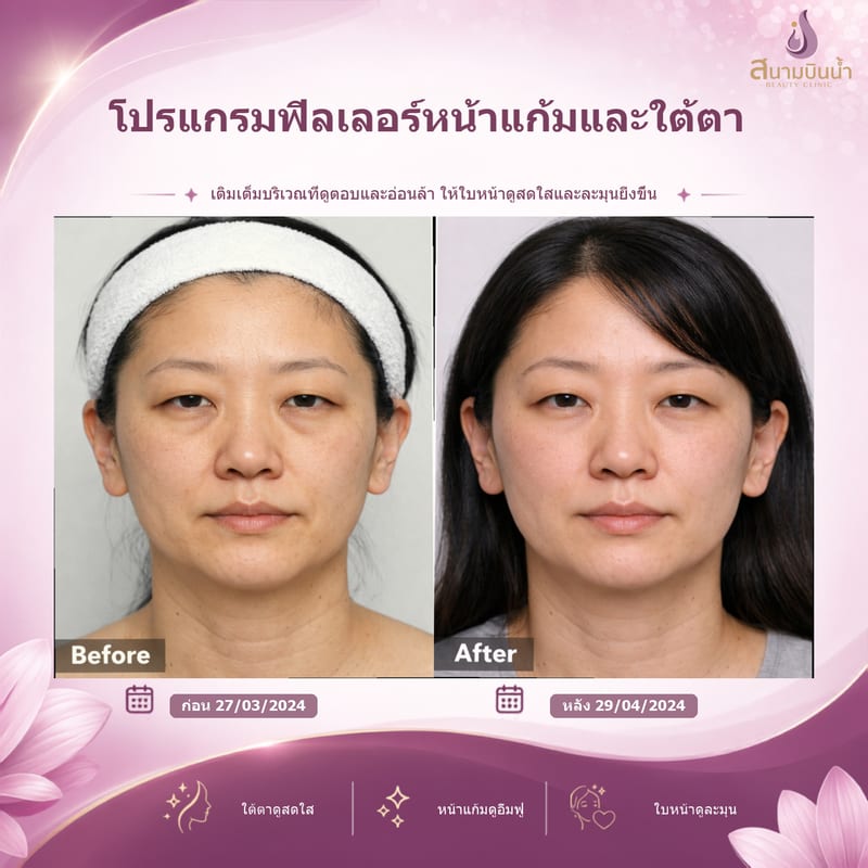 ภาพก่อน–หลัง ฟิลเลอร์หน้าแก้มใต้ตา กรณีเฉพาะบุคคล