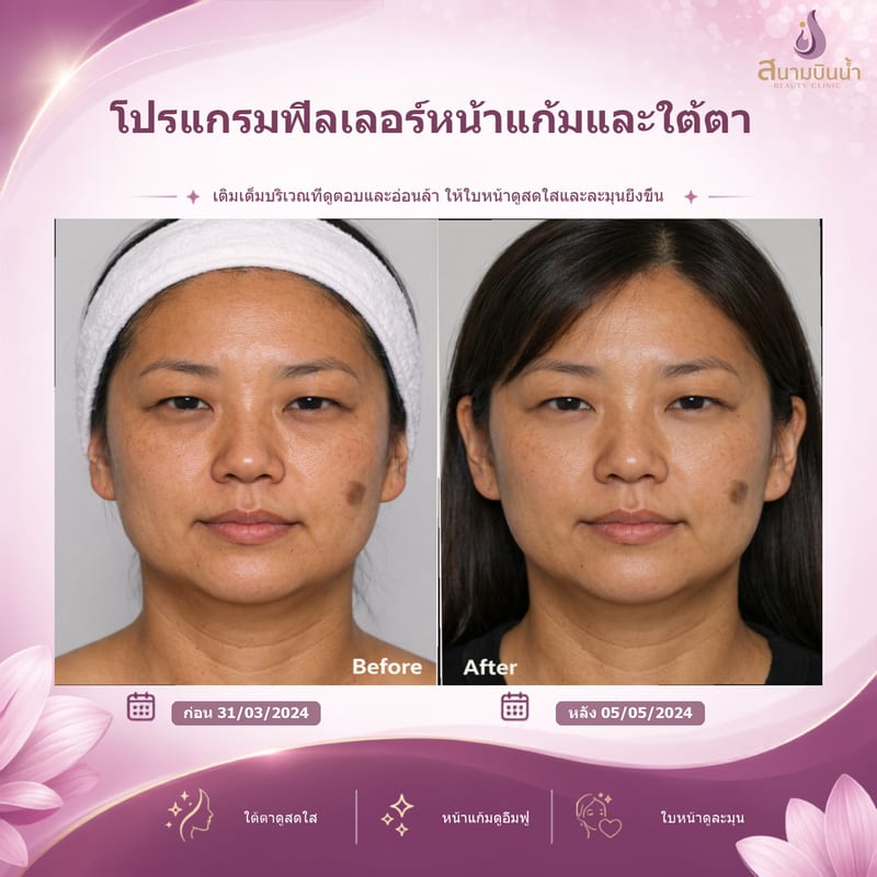ภาพก่อน–หลัง ฟิลเลอร์หน้าแก้มใต้ตา กรณีเฉพาะบุคคล