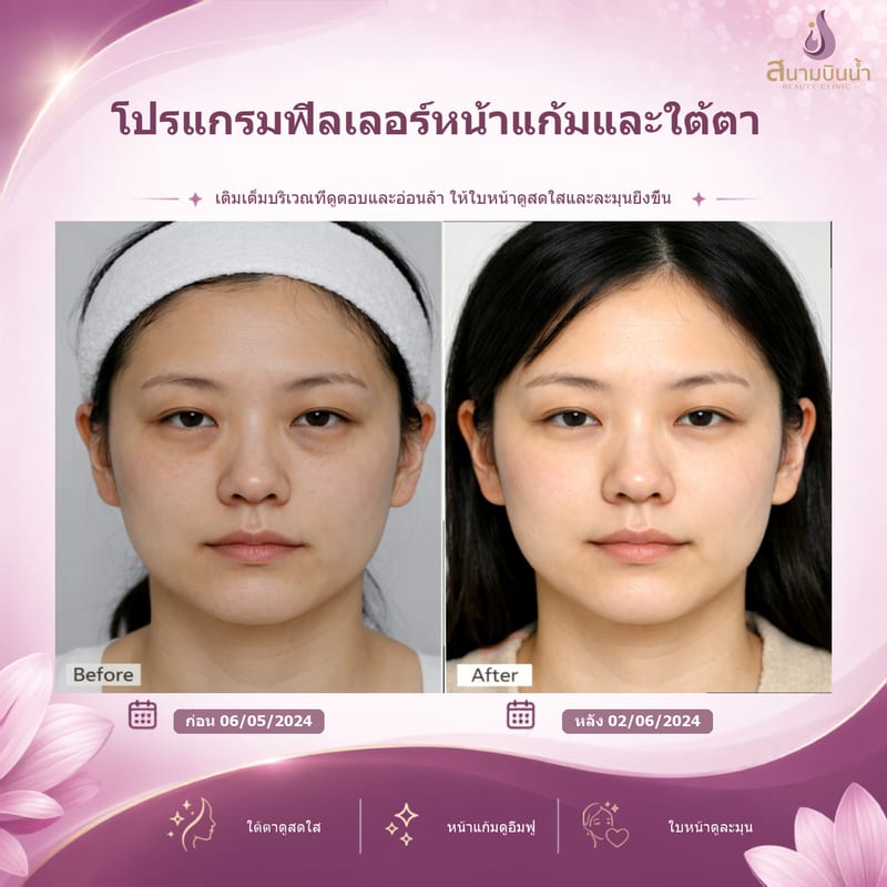 ภาพก่อน–หลัง ฟิลเลอร์หน้าแก้มใต้ตา กรณีเฉพาะบุคคล