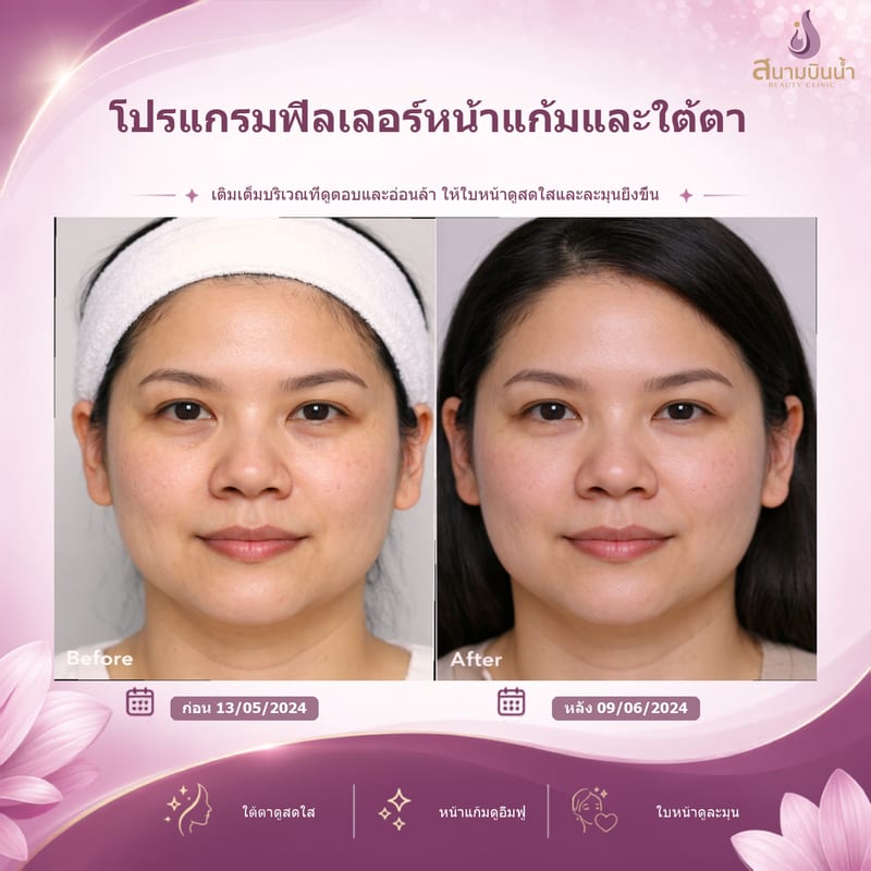ภาพก่อน–หลัง ฟิลเลอร์หน้าแก้มใต้ตา กรณีเฉพาะบุคคล