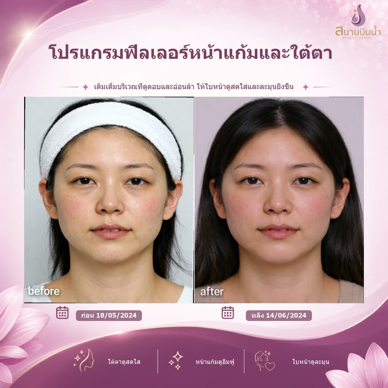 ภาพก่อน–หลัง ฟิลเลอร์หน้าแก้มใต้ตา กรณีเฉพาะบุคคล