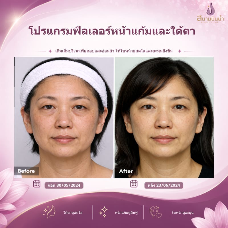 ภาพก่อน–หลัง ฟิลเลอร์หน้าแก้มใต้ตา กรณีเฉพาะบุคคล