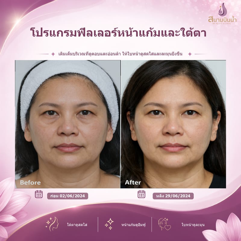 ภาพก่อน–หลัง ฟิลเลอร์หน้าแก้มใต้ตา กรณีเฉพาะบุคคล