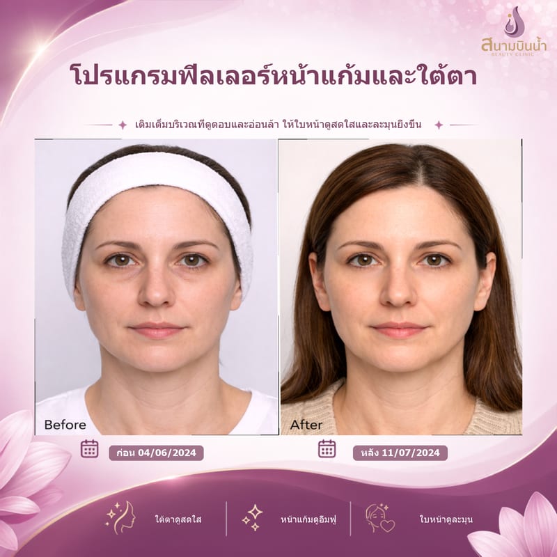 ภาพก่อน–หลัง ฟิลเลอร์หน้าแก้มใต้ตา กรณีเฉพาะบุคคล