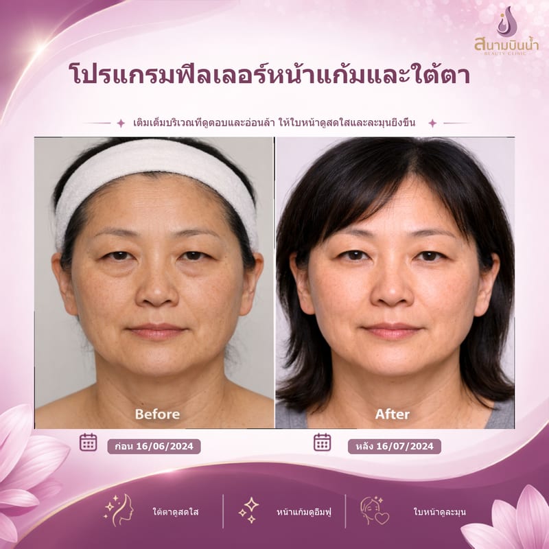 ภาพก่อน–หลัง ฟิลเลอร์หน้าแก้มใต้ตา กรณีเฉพาะบุคคล