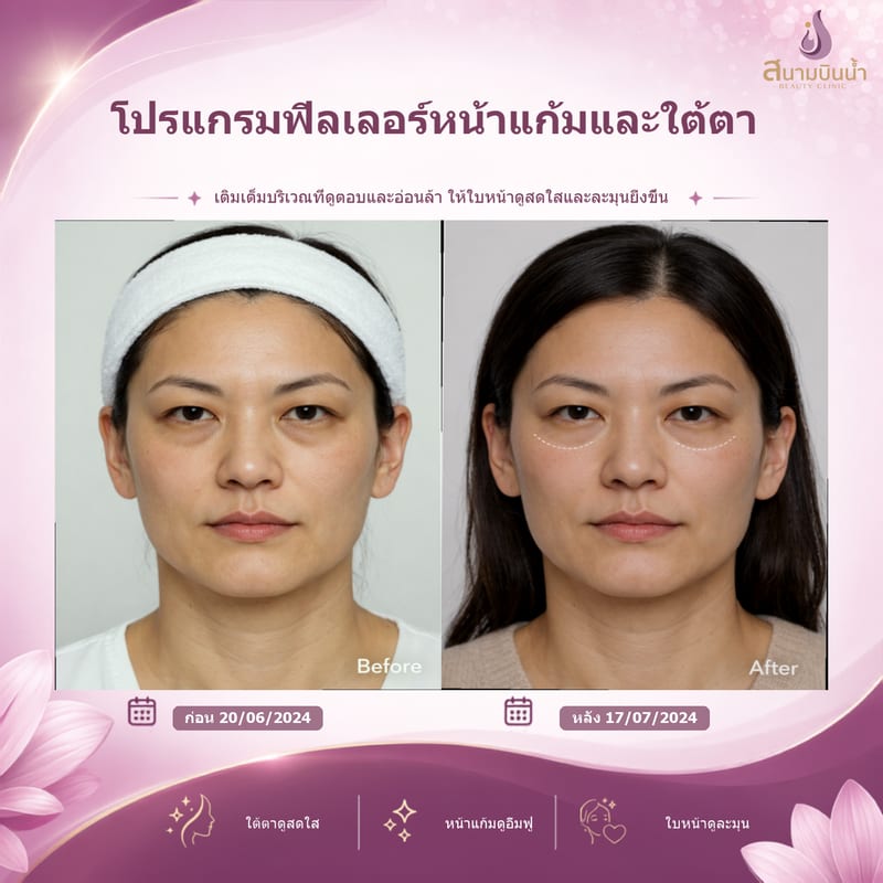 ภาพก่อน–หลัง ฟิลเลอร์หน้าแก้มใต้ตา กรณีเฉพาะบุคคล