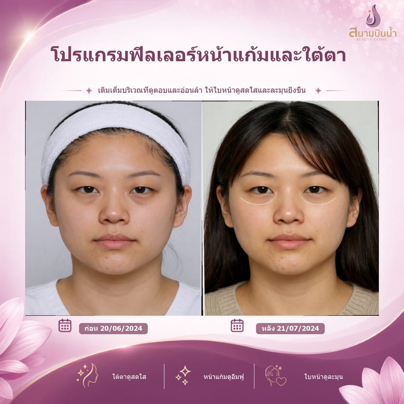 ภาพก่อน–หลัง ฟิลเลอร์หน้าแก้มใต้ตา กรณีเฉพาะบุคคล