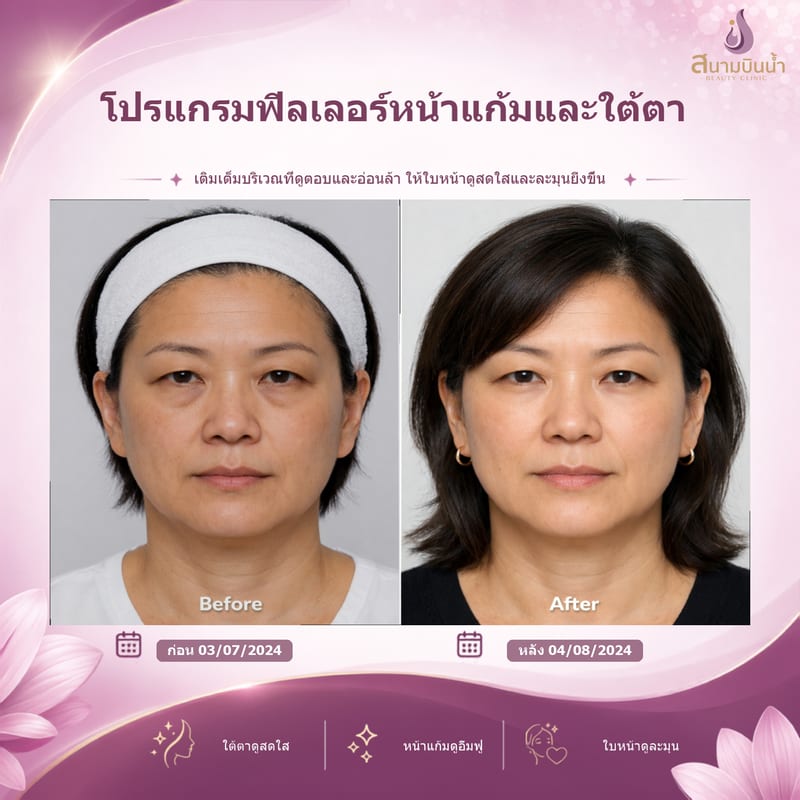 ภาพก่อน–หลัง ฟิลเลอร์หน้าแก้มใต้ตา กรณีเฉพาะบุคคล