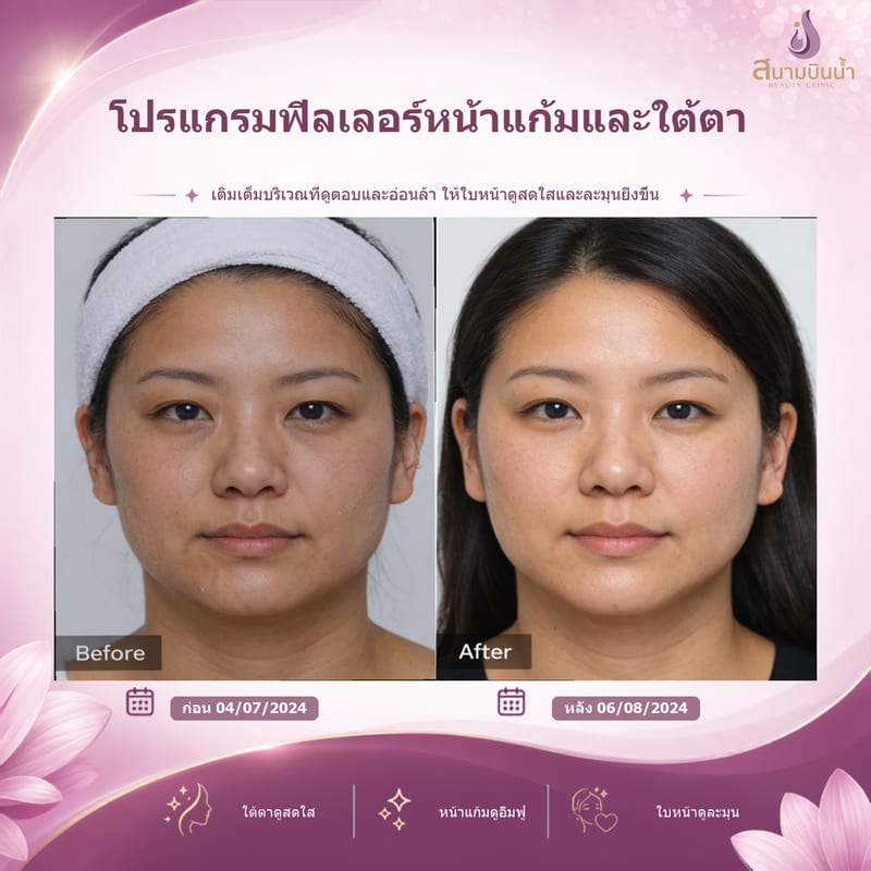 ภาพก่อน–หลัง ฟิลเลอร์หน้าแก้มใต้ตา กรณีเฉพาะบุคคล