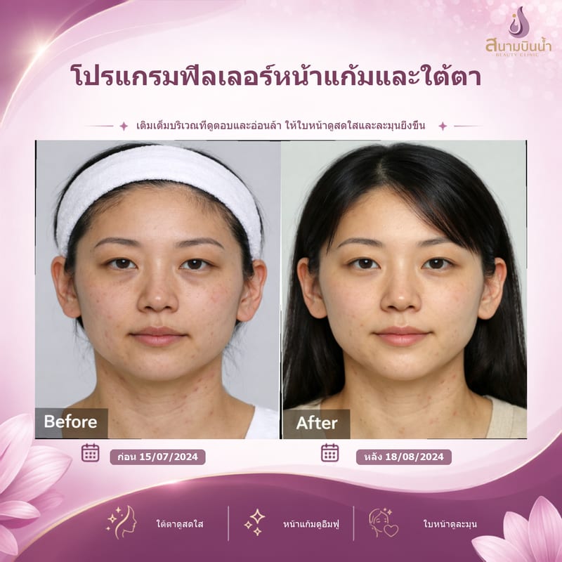 ภาพก่อน–หลัง ฟิลเลอร์หน้าแก้มใต้ตา กรณีเฉพาะบุคคล