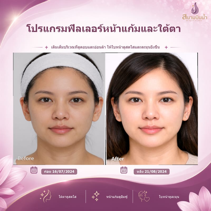 ภาพก่อน–หลัง ฟิลเลอร์หน้าแก้มใต้ตา กรณีเฉพาะบุคคล