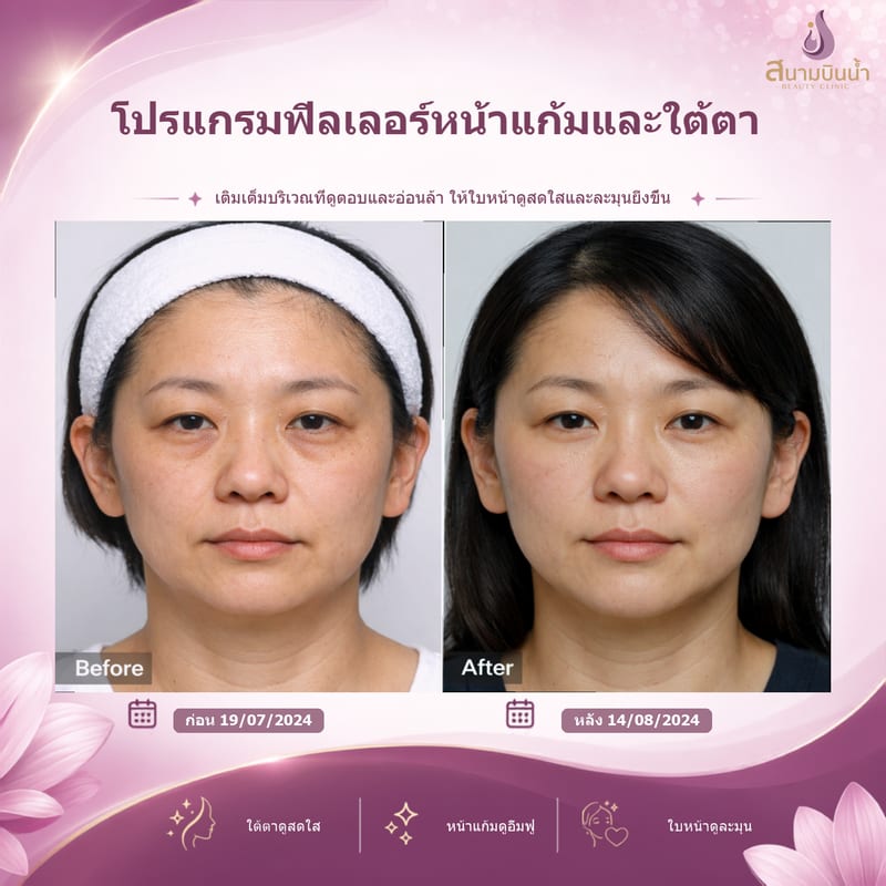 ภาพก่อน–หลัง ฟิลเลอร์หน้าแก้มใต้ตา กรณีเฉพาะบุคคล