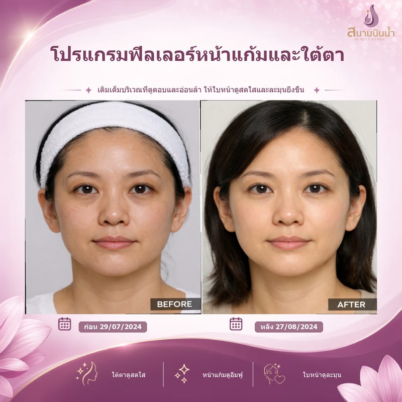 ภาพก่อน–หลัง ฟิลเลอร์หน้าแก้มใต้ตา กรณีเฉพาะบุคคล