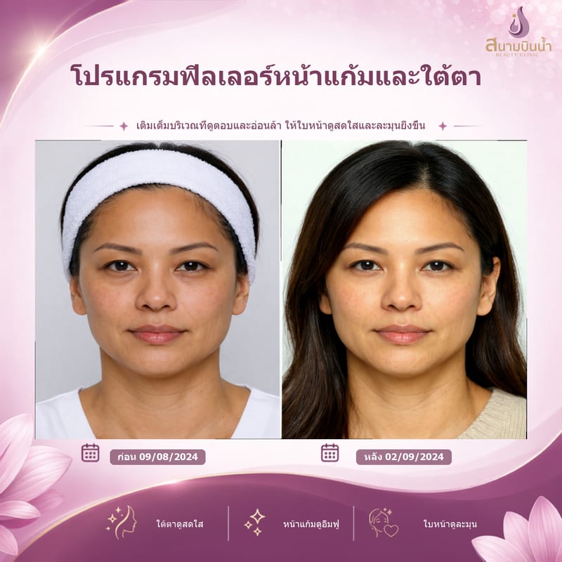 ภาพก่อน–หลัง ฟิลเลอร์หน้าแก้มใต้ตา กรณีเฉพาะบุคคล