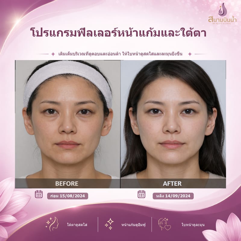 ภาพก่อน–หลัง ฟิลเลอร์หน้าแก้มใต้ตา กรณีเฉพาะบุคคล
