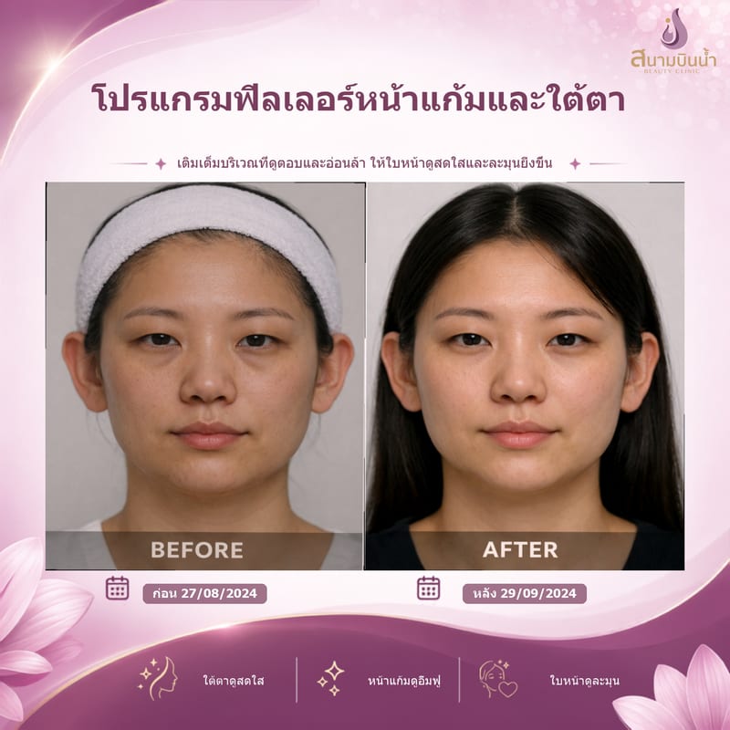 ภาพก่อน–หลัง ฟิลเลอร์หน้าแก้มใต้ตา กรณีเฉพาะบุคคล