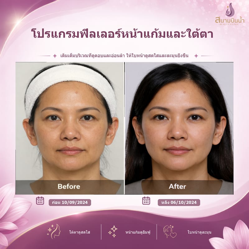 ภาพก่อน–หลัง ฟิลเลอร์หน้าแก้มใต้ตา กรณีเฉพาะบุคคล