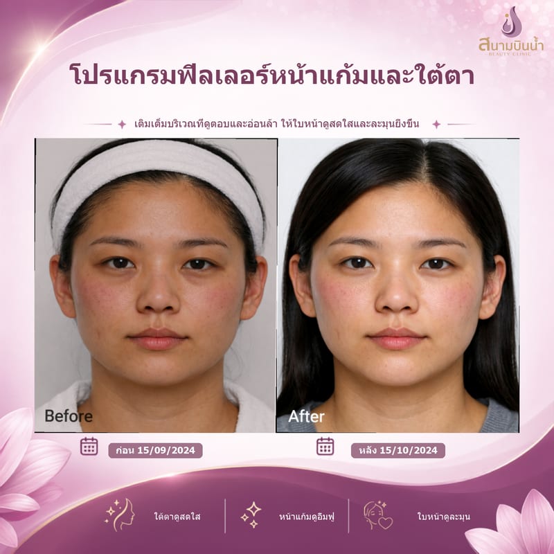 ภาพก่อน–หลัง ฟิลเลอร์หน้าแก้มใต้ตา กรณีเฉพาะบุคคล