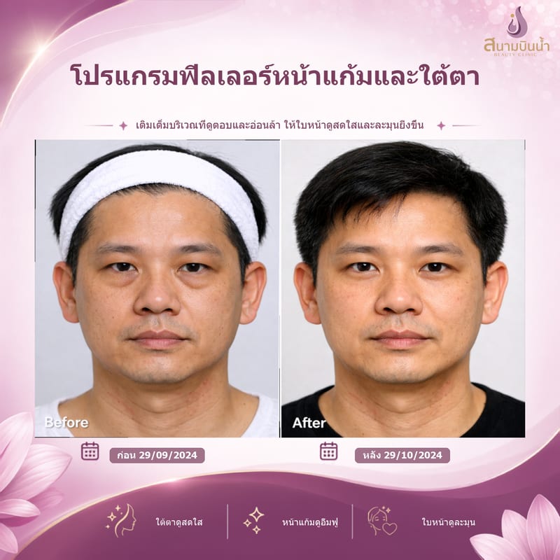 ภาพก่อน–หลัง ฟิลเลอร์หน้าแก้มใต้ตา กรณีเฉพาะบุคคล
