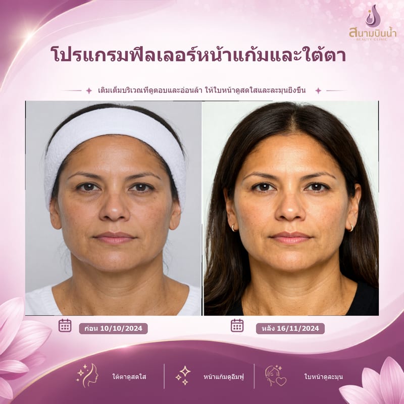 ภาพก่อน–หลัง ฟิลเลอร์หน้าแก้มใต้ตา กรณีเฉพาะบุคคล