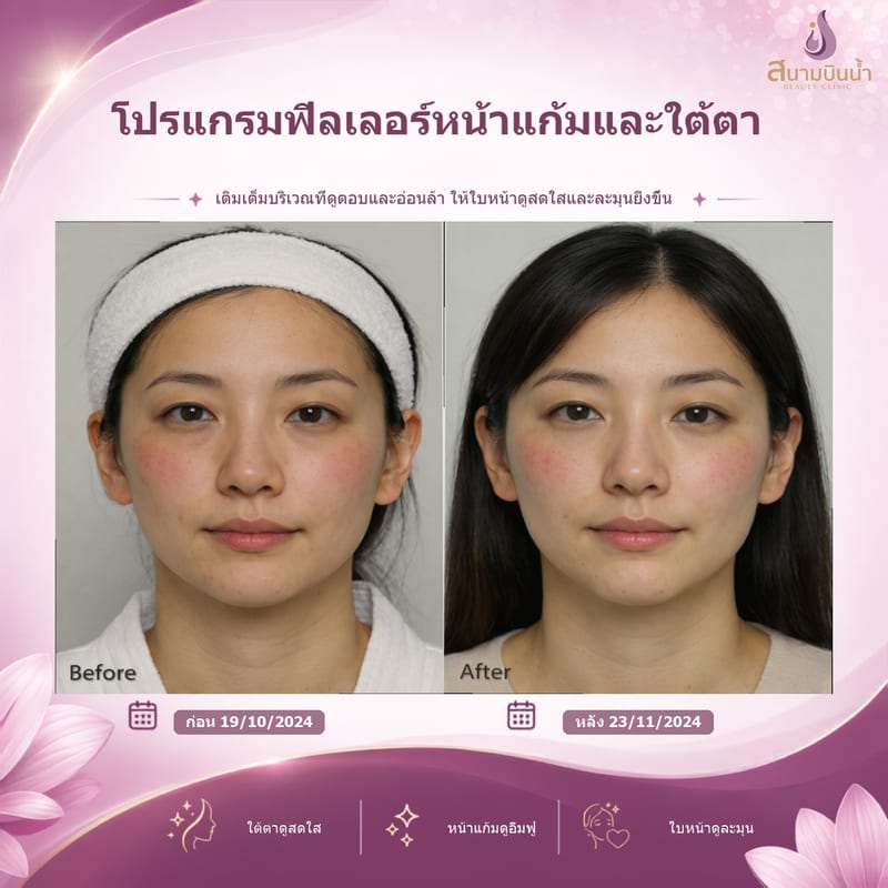 ภาพก่อน–หลัง ฟิลเลอร์หน้าแก้มใต้ตา กรณีเฉพาะบุคคล