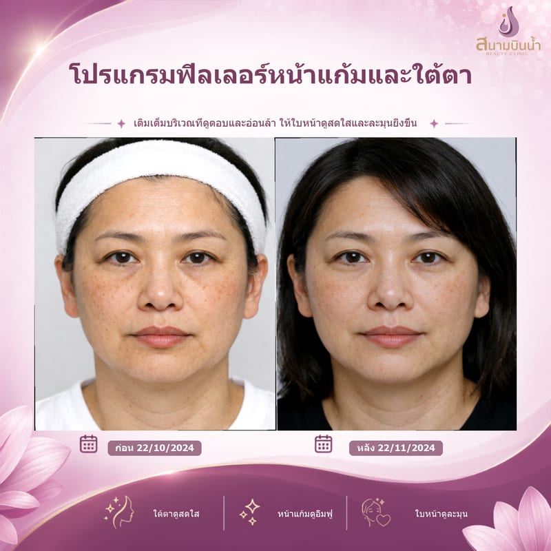 ภาพก่อน–หลัง ฟิลเลอร์หน้าแก้มใต้ตา กรณีเฉพาะบุคคล