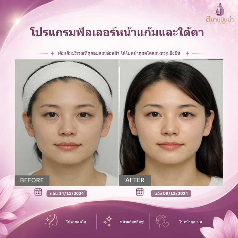 ภาพก่อน–หลัง ฟิลเลอร์หน้าแก้มใต้ตา กรณีเฉพาะบุคคล