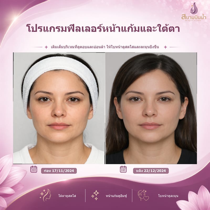 ภาพก่อน–หลัง ฟิลเลอร์หน้าแก้มใต้ตา กรณีเฉพาะบุคคล