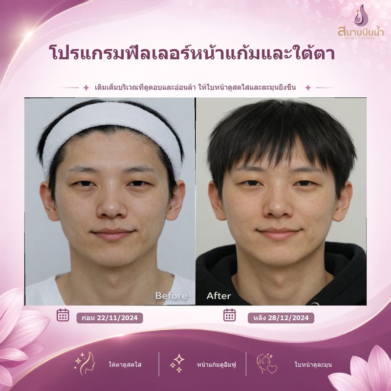 ภาพก่อน–หลัง ฟิลเลอร์หน้าแก้มใต้ตา กรณีเฉพาะบุคคล