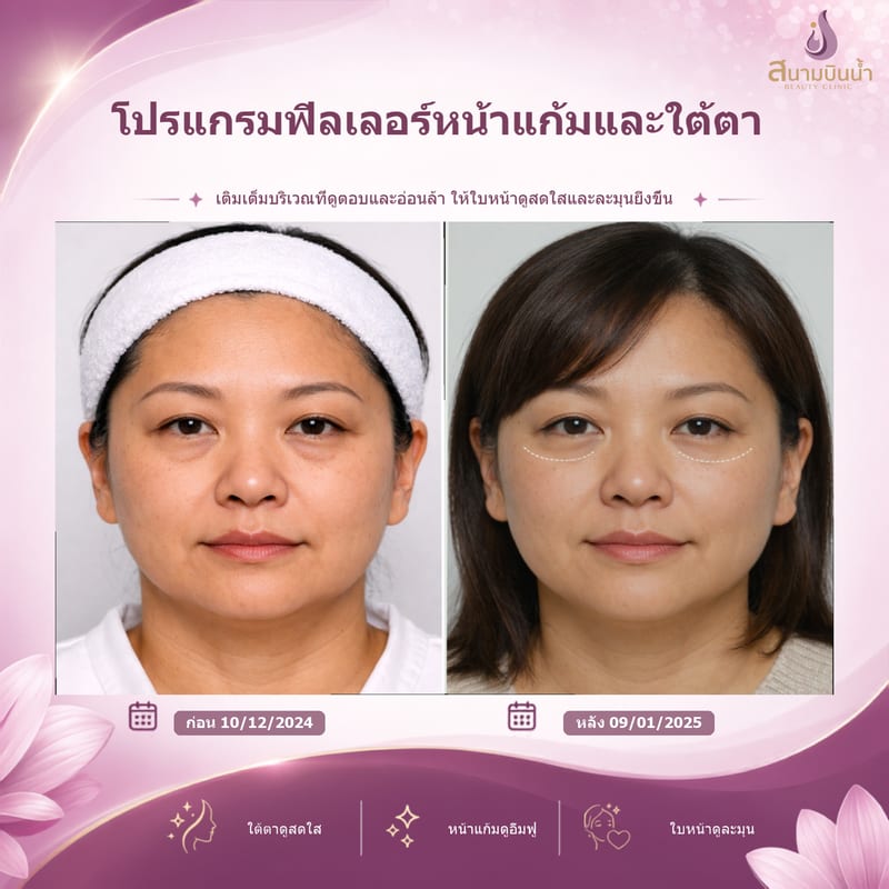 ภาพก่อน–หลัง ฟิลเลอร์หน้าแก้มใต้ตา กรณีเฉพาะบุคคล