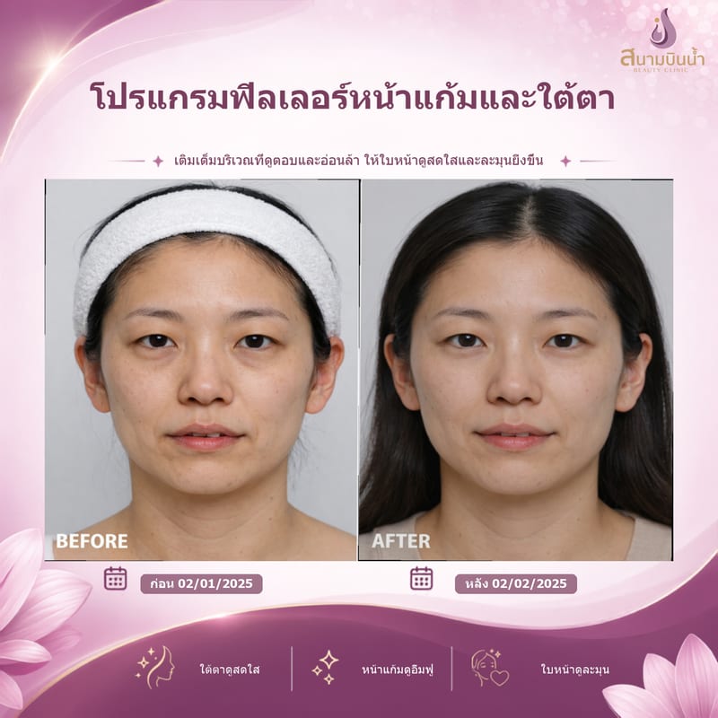 ภาพก่อน–หลัง ฟิลเลอร์หน้าแก้มใต้ตา กรณีเฉพาะบุคคล