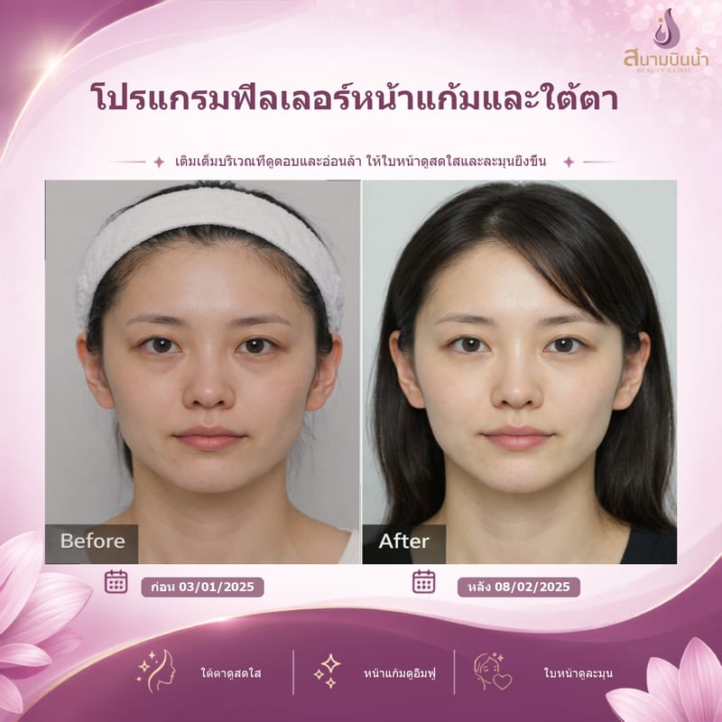 ภาพก่อน–หลัง ฟิลเลอร์หน้าแก้มใต้ตา กรณีเฉพาะบุคคล