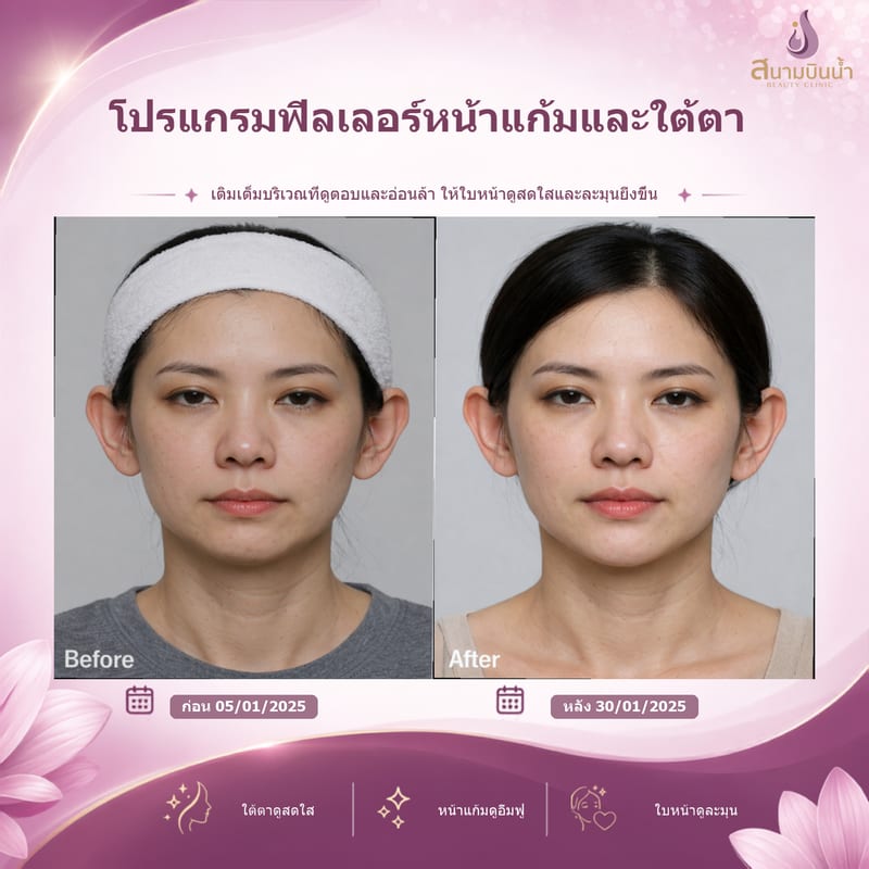 ภาพก่อน–หลัง ฟิลเลอร์หน้าแก้มใต้ตา กรณีเฉพาะบุคคล
