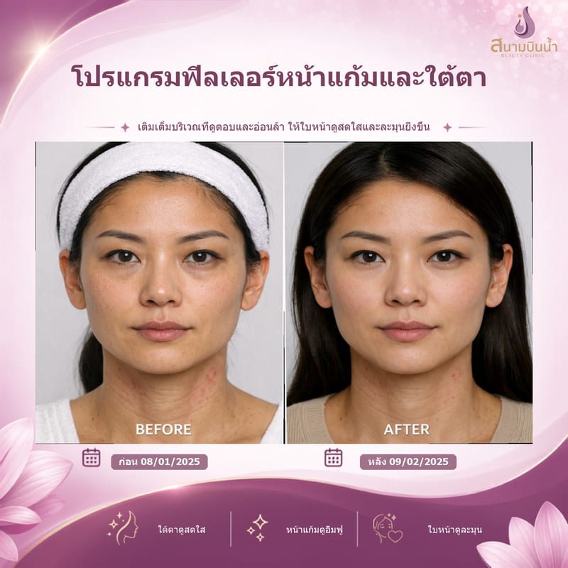 ภาพก่อน–หลัง ฟิลเลอร์หน้าแก้มใต้ตา กรณีเฉพาะบุคคล